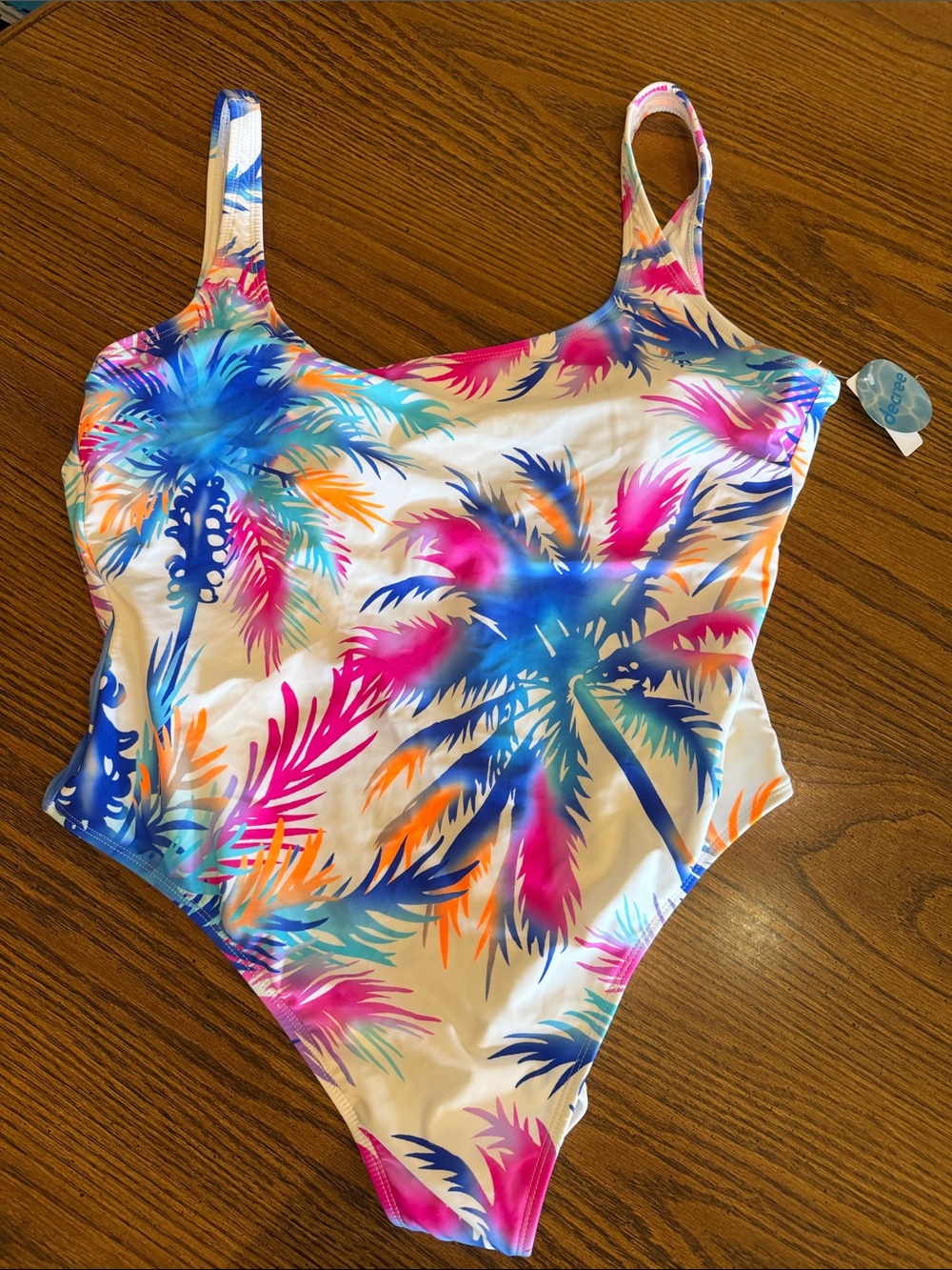 Decree White One-Piece Swimsuit with Multicolor Palm Print